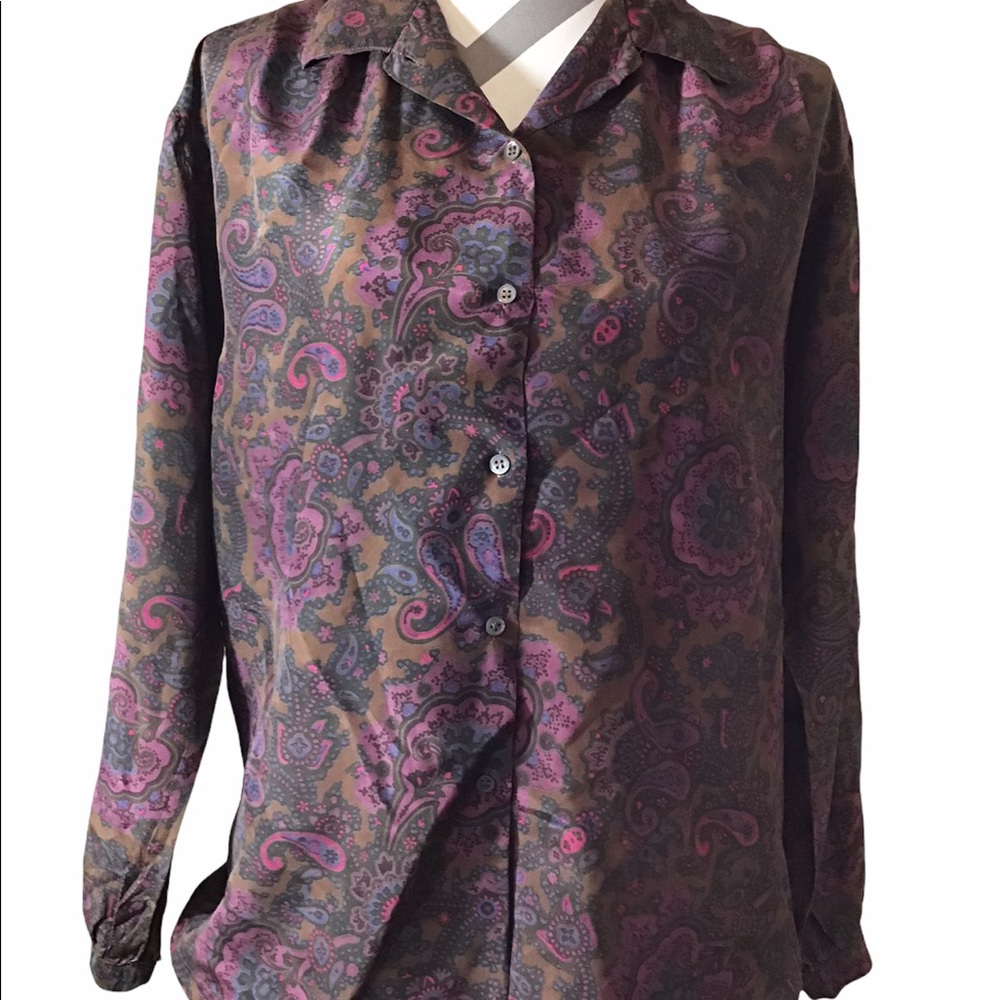 BREECHES 100% silk button front blouse paisley size 6